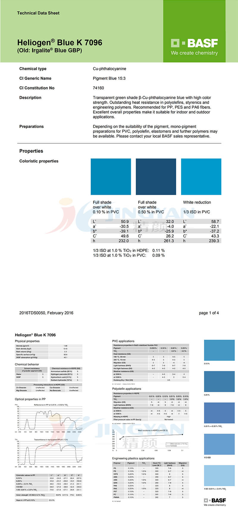 巴斯夫K7096/GBP酞菁藍(lán)顏料TDS報告