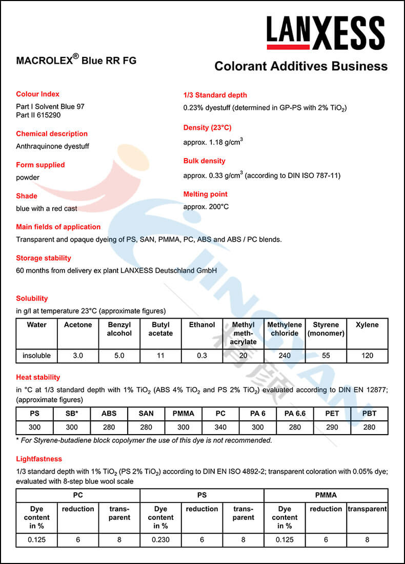 朗盛RR藍溶劑染料數據表1